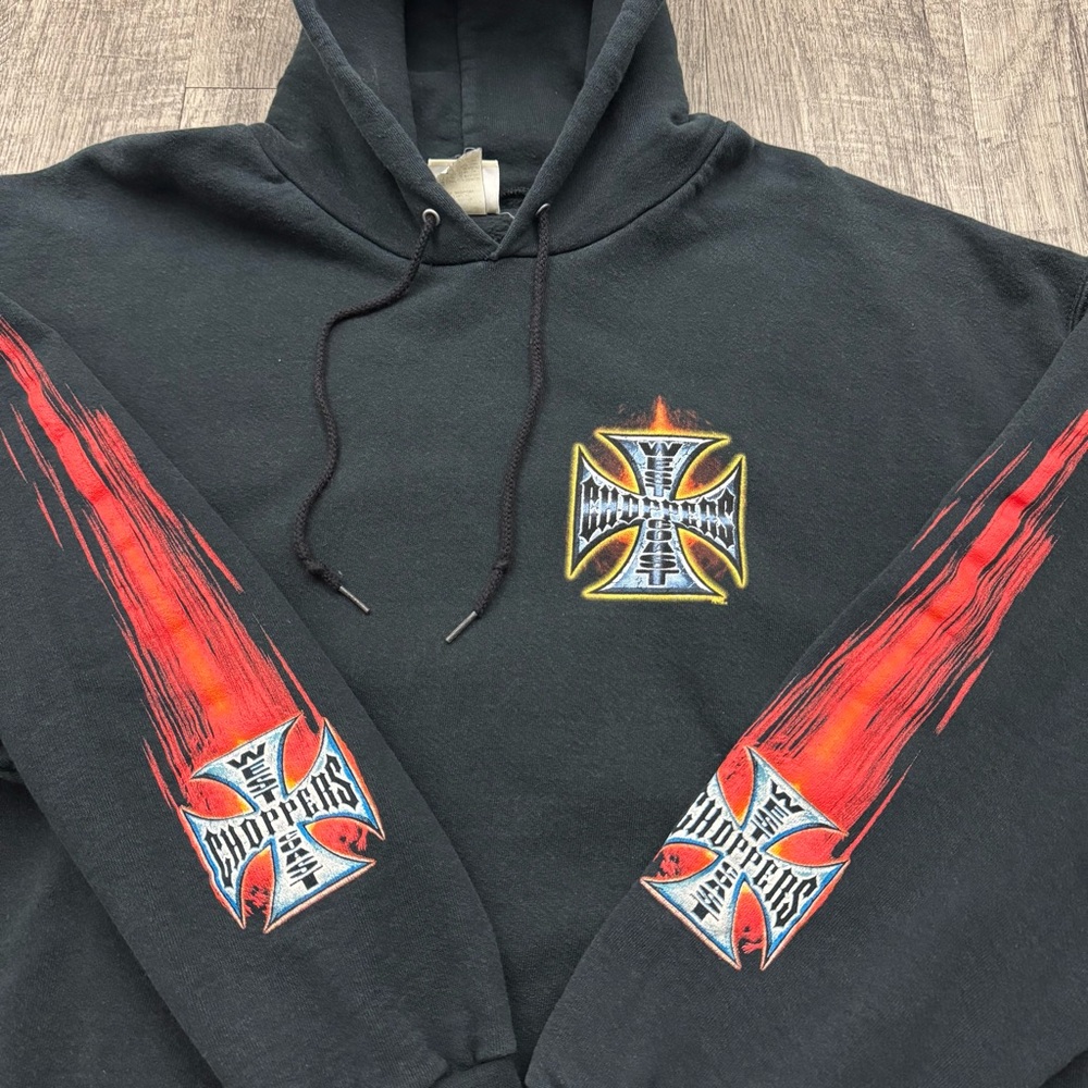 Vintage Y2K West Coast Choppers Hoodie Jesse James Flame Cross 2XL